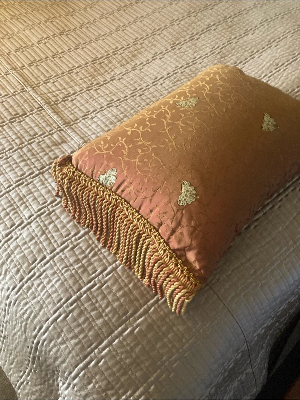 Ornate Burnt Orange Fringe Accent Pillow